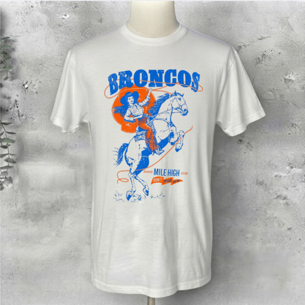 Broncos Mile High Club Denver Football Cowgirl Horse Vintage White T-Shirt